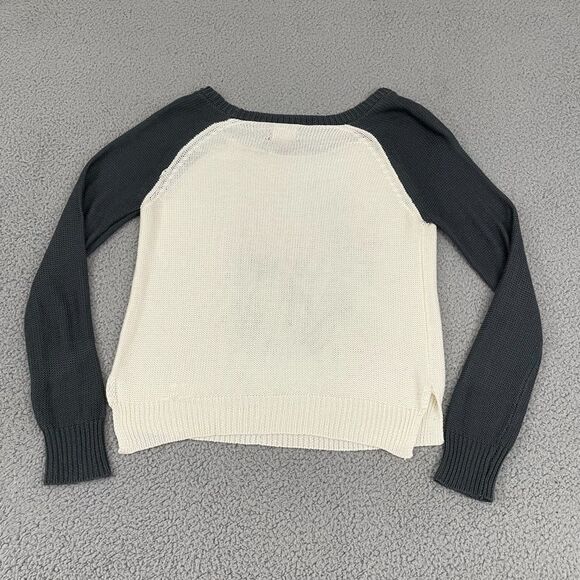 Mudd Skull Sweater Women M Ivory Gray Roses Knit Scoop Neck Punk Goth Y2K - Picture 4 of 7